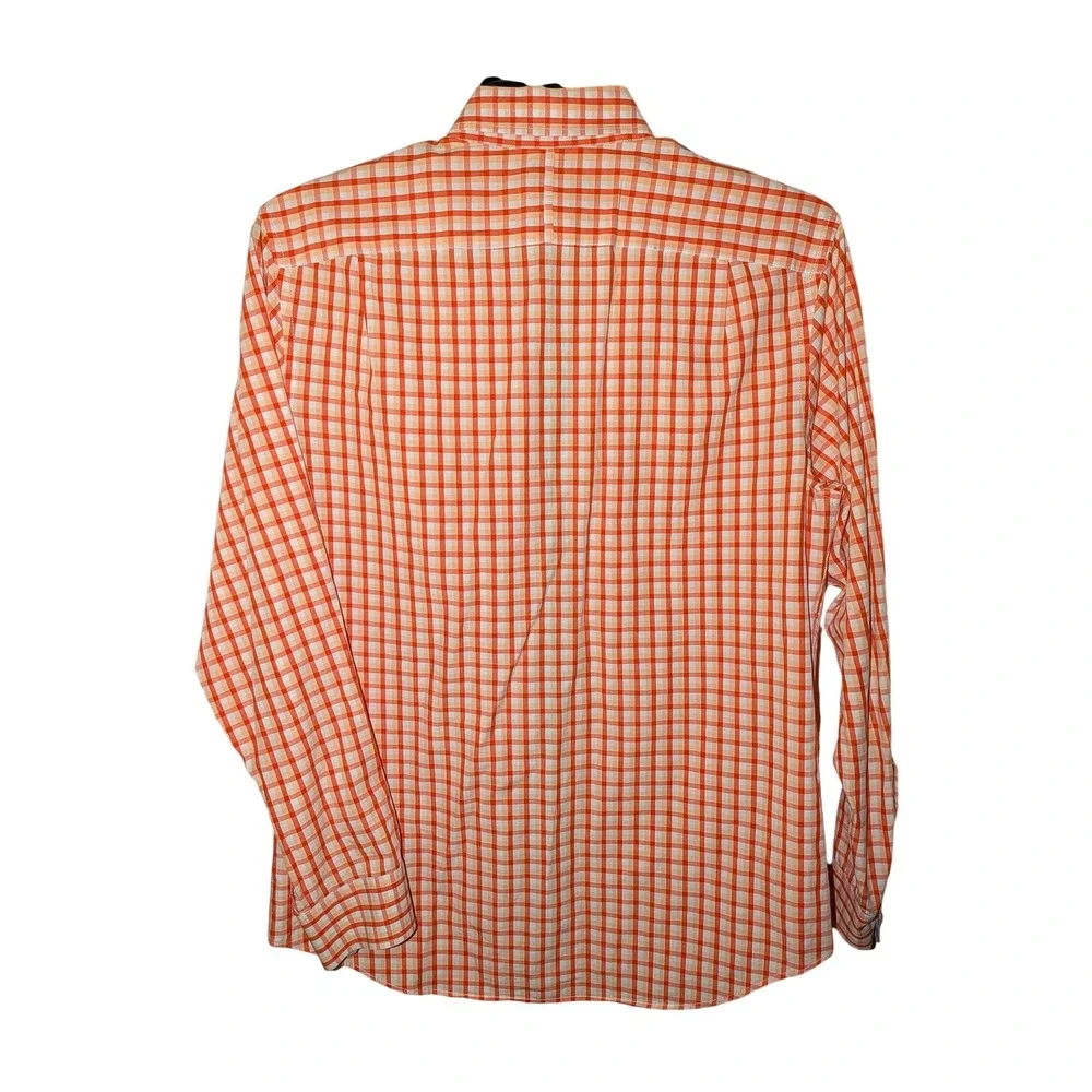 Banana Republic Mens Soft Wash Slim Fit Orange Gingham Check Button Down Shirt M